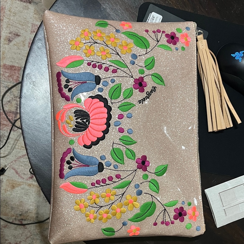 Consuela Glitter Clutch with Colorful Floral Design